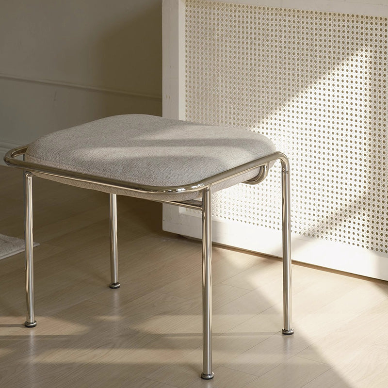 Modern Scandinavian Vanity Stool – Square, Cotton-Linen Upholstery, Stainless Steel Frame, Backless, for Bedroom