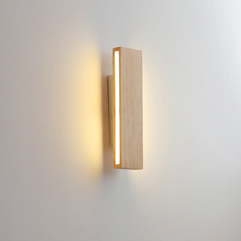 Japanese Minimalist Log-Style Rectangular LED Wall Sconce Lamp with Rotatable Flat Panel