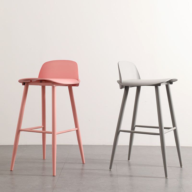 Sleek Modern Minimalist Rectangular Carbon Steel Bar Stool with Plastic Backrest for Dining Room