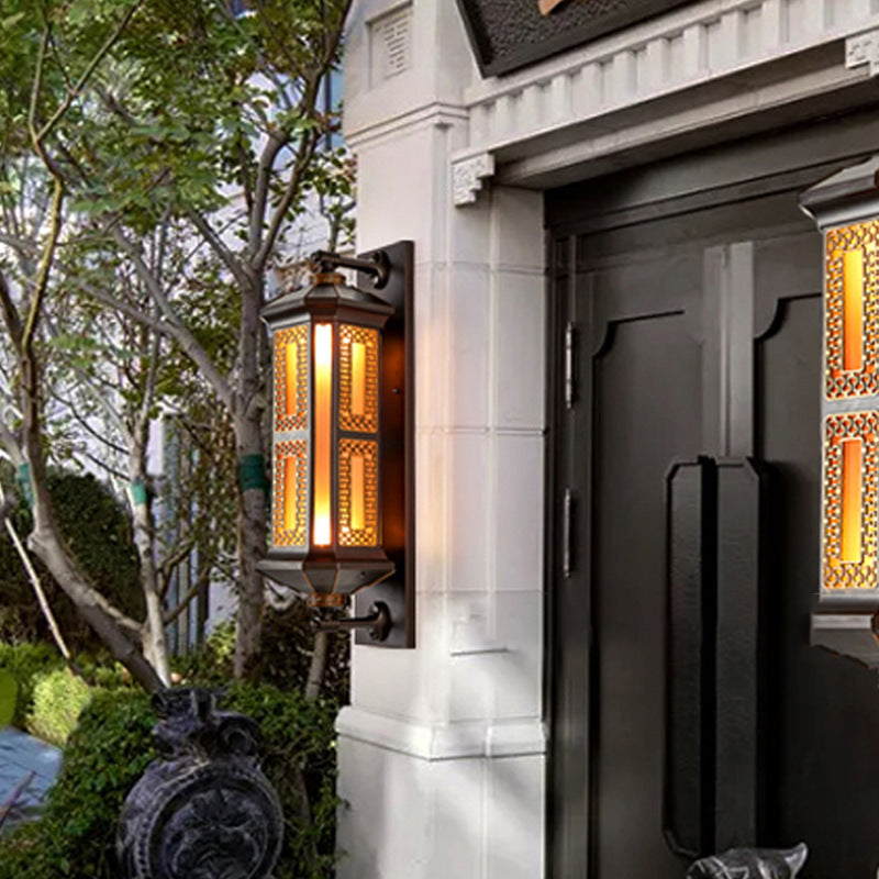 Traditional Chinese-Style Waterproof Aluminum Glass Cylinder Wall Sconce Lamp – 1/2 Light Outdoor Patio