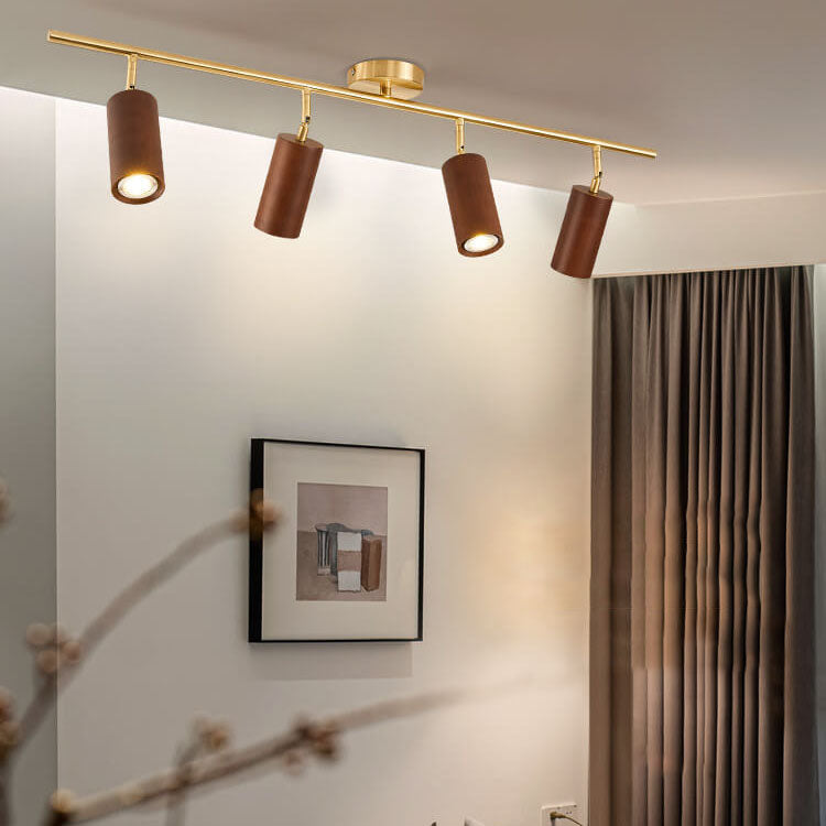 Nordic Minimalist Walnut Wood LED Track Spotlight β Linear Ceiling Light (1β4 Lights), Semi-Flush Mount