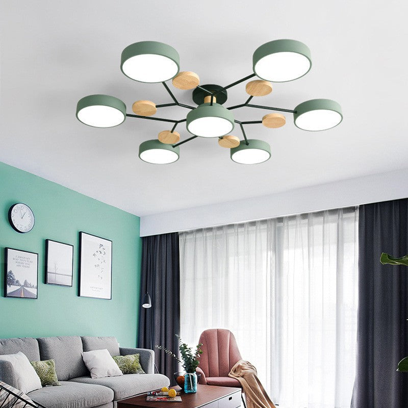 Contemporary Scandinavian LED Ceiling Light with Round Molecule Branch Design, Semi-Flush Mount for Living Room
