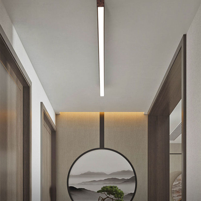 Sleek Modern Minimalist Wood-Grain Aluminum LED Flush-Mount Ceiling Light