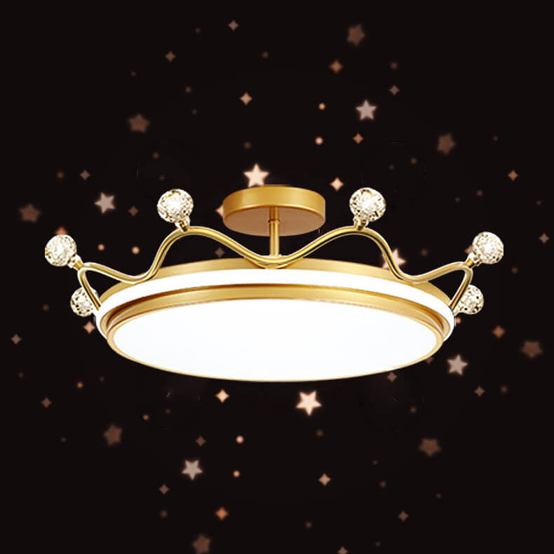 Modern Kids Crown LED Ceiling Light - Iron & Acrylic, Semi-Flush Mount For Bedroom