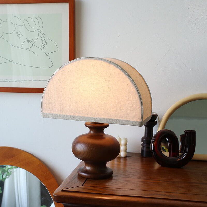 Japanese Wabi-Sabi Vintage Solid Wood Table Lamp with Fabric Shade, 1-Light