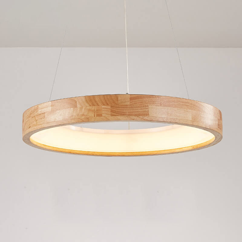 Japanese Minimalist Log-Circle Island LED Chandelier