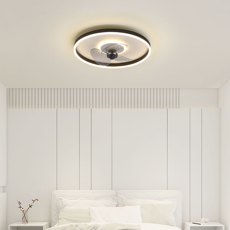Nordic Minimalist Round Hidden-LED Flush-Mount Ceiling Fan Light