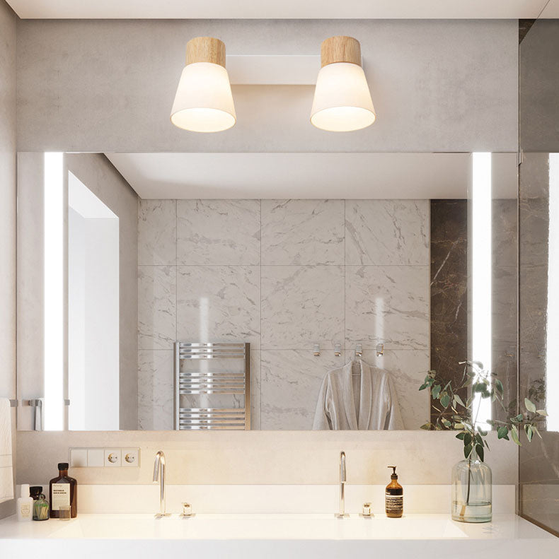 Modern Minimalist Horn-Accented Vanity Wall Sconce Lamp - Rubber Wood, Iron & Glass, One-Light