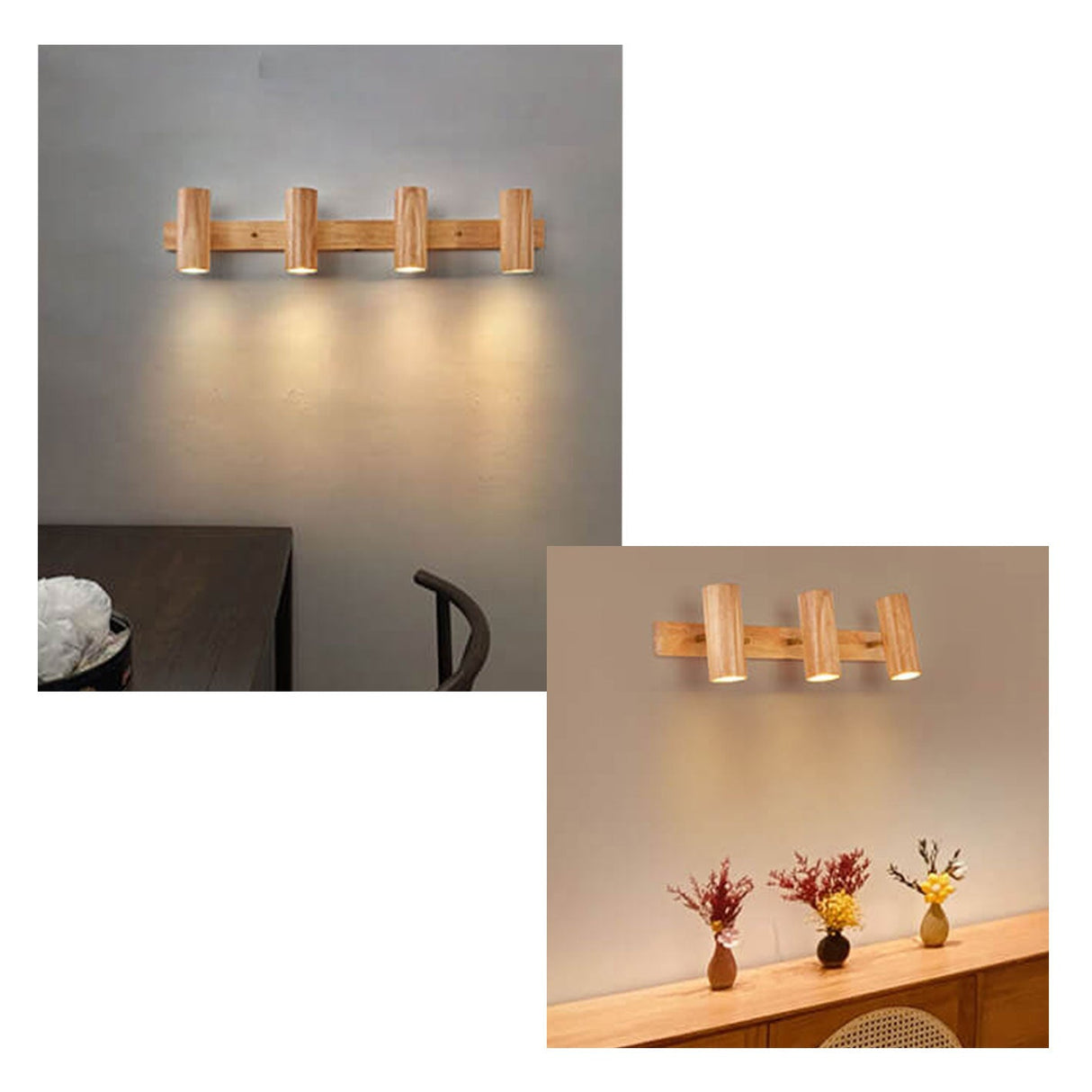 Modern Minimalist Wood Track Spotlight Wall Sconce - 1, 2, or 3 Light Heads