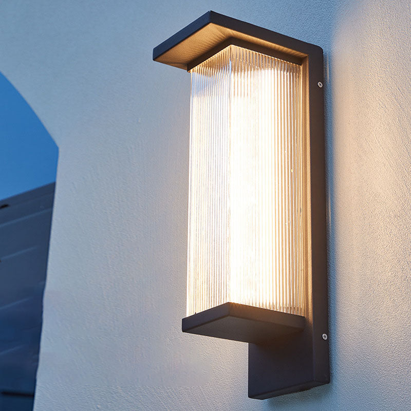 Modern Minimalist Solar LED Outdoor Wall Sconce – Rectangular Stainless Steel & Acrylic, Waterproof Patio Lighting