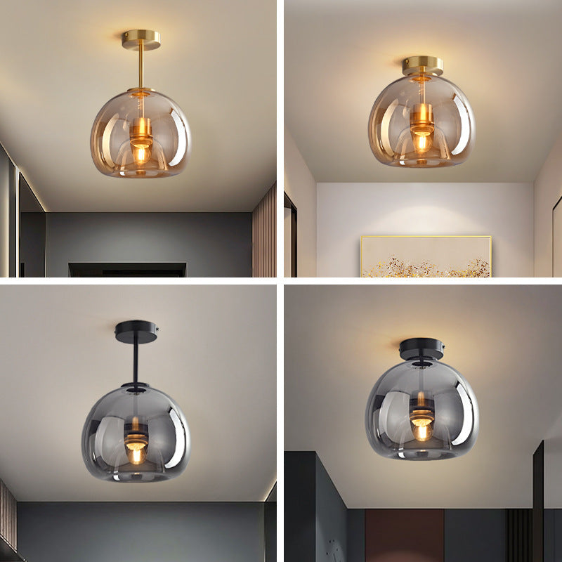 Elegant Nordic Luxury Round Glass Ball 1-Light Semi-Flush Mount Ceiling Light