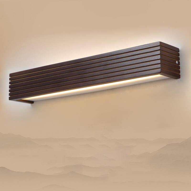 Elegant Modern Chinese Walnut Square Bar Vanity LED Wall Sconce Lamp for Bathroom
