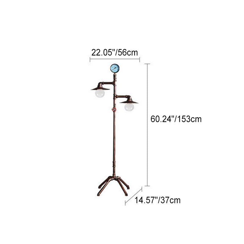 Industrial Steampunk Copper Water Pipe 2-Light Vintage Floor Lamp