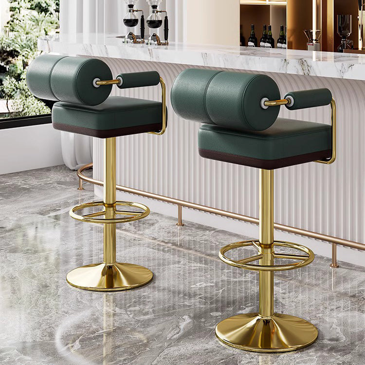 Luxurious Contemporary Faux Leather Upholstered Height-Adjustable Swivel Bar Stool with Armrests and Footrest for Dining Room