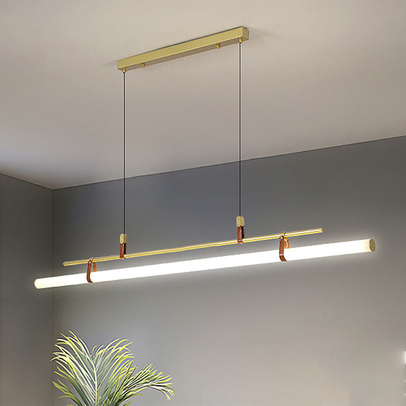 Sleek Nordic Minimalist Long Leather-Strip LED Island Light Chandelier