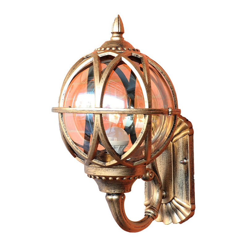 Traditional European Waterproof Ball-Shaped Aluminium & Glass 1-Light Wall Sconce for Outdoor Patio