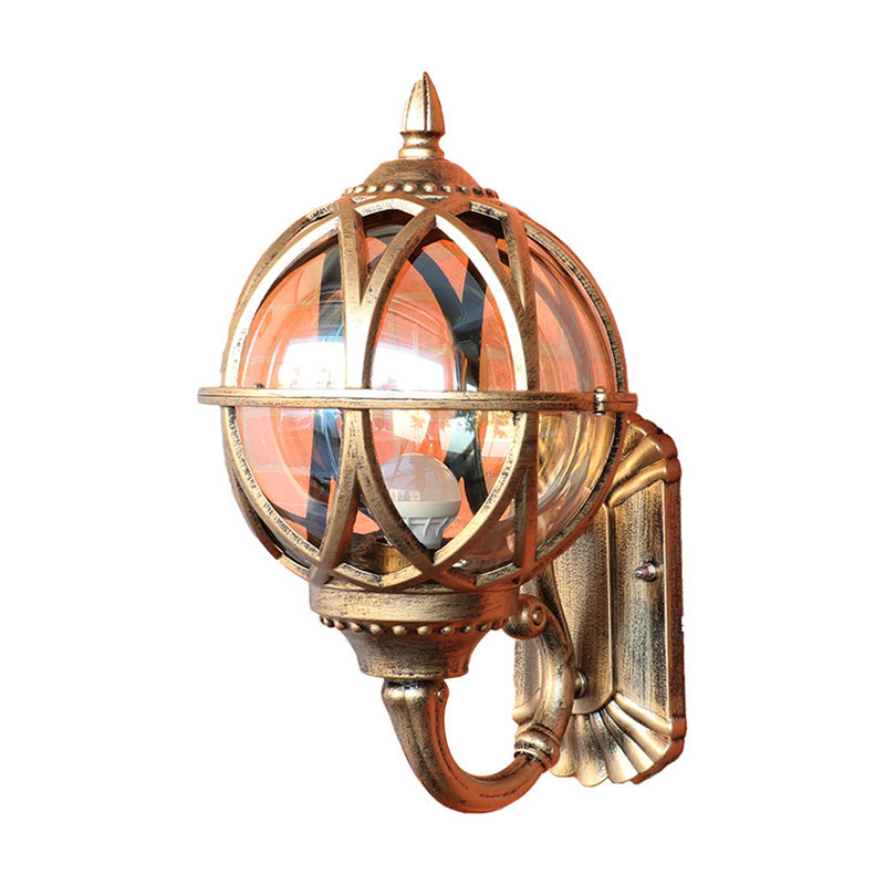 Traditional European Waterproof Ball-Shaped Aluminium & Glass 1-Light Wall Sconce for Outdoor Patio