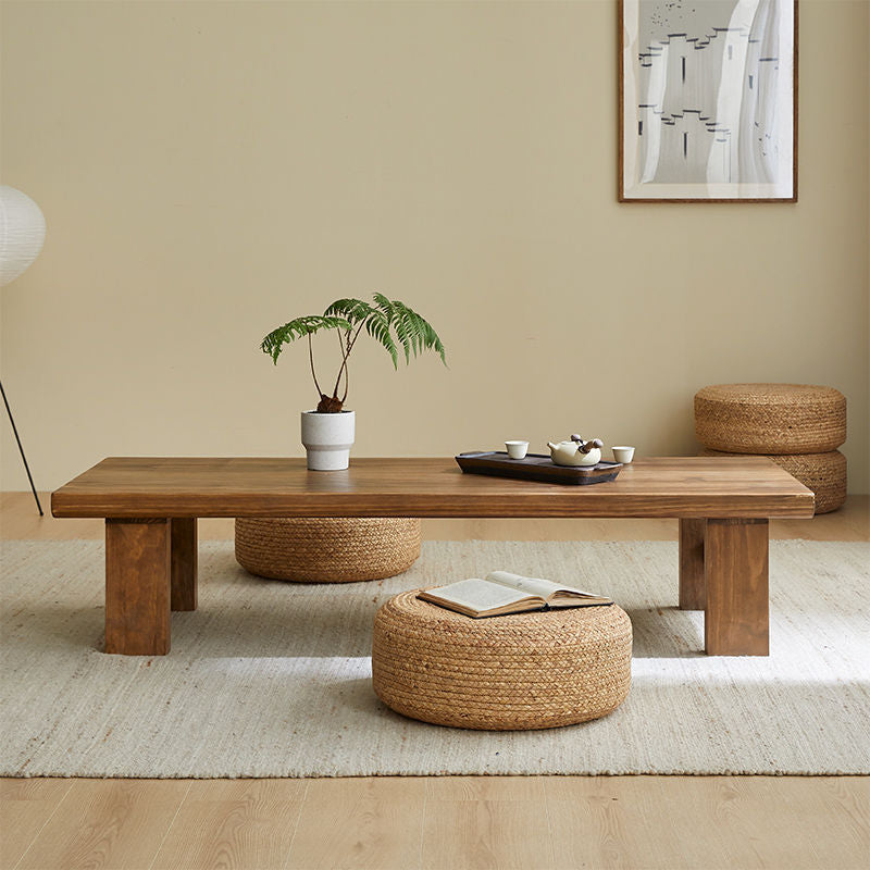 Traditional Japanese Rectangular Solid Wood Coffee Table with Four Sturdy Legs for the Living Room