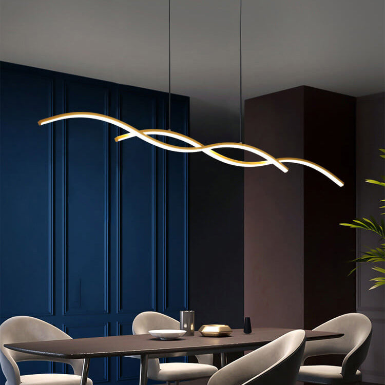 Nordic Minimalist Long-Strip Wave LED Island Light Chandelier – Sleek Modern Pendant Lighting