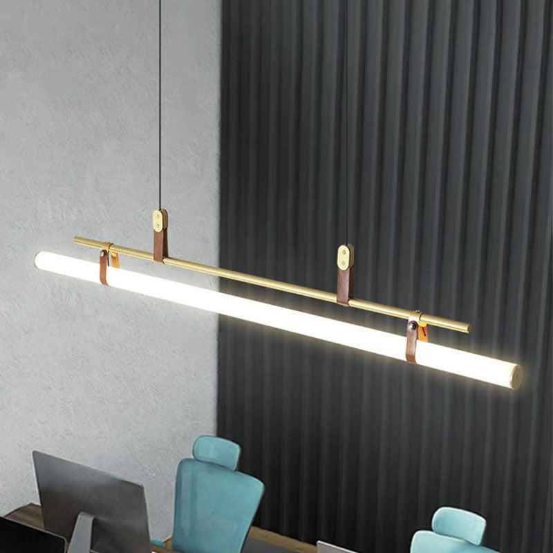 Sleek Nordic Minimalist Long Leather-Strip LED Island Light Chandelier
