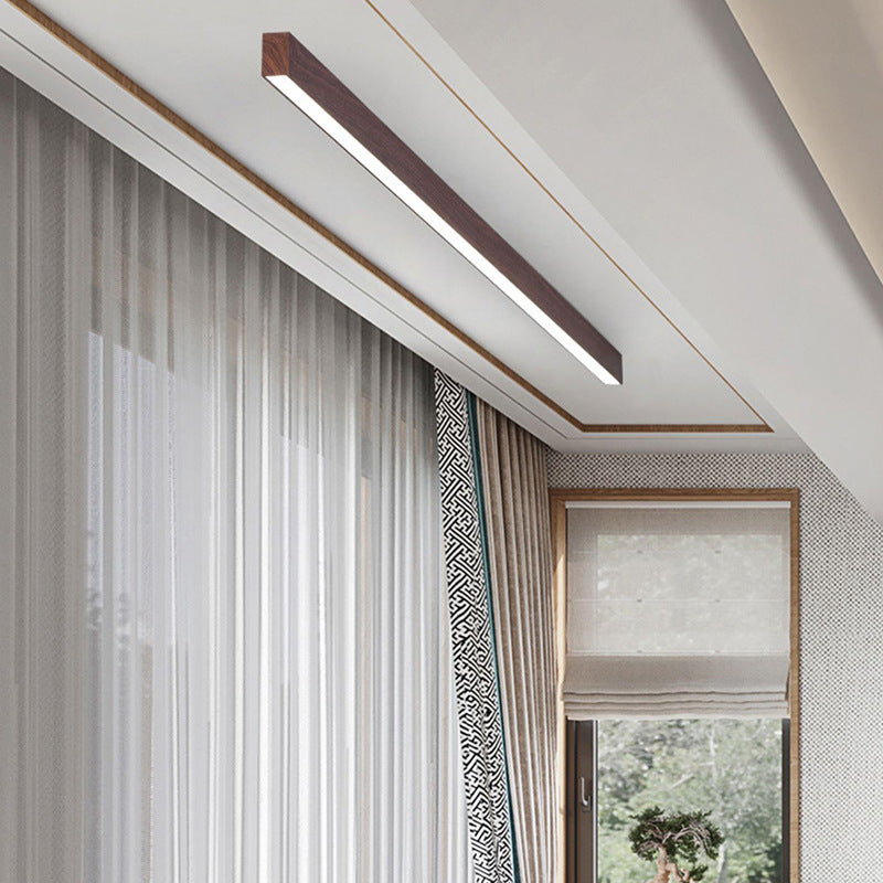 Sleek Modern Minimalist Wood-Grain Aluminum LED Flush-Mount Ceiling Light