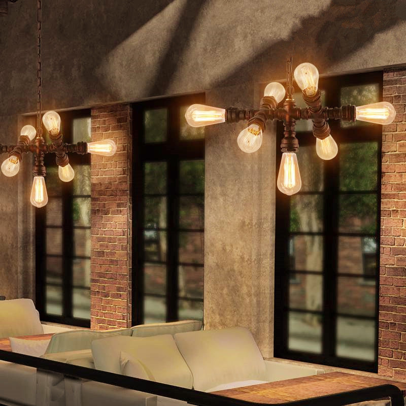 7-Light Industrial Iron Water Pipe Chandelier