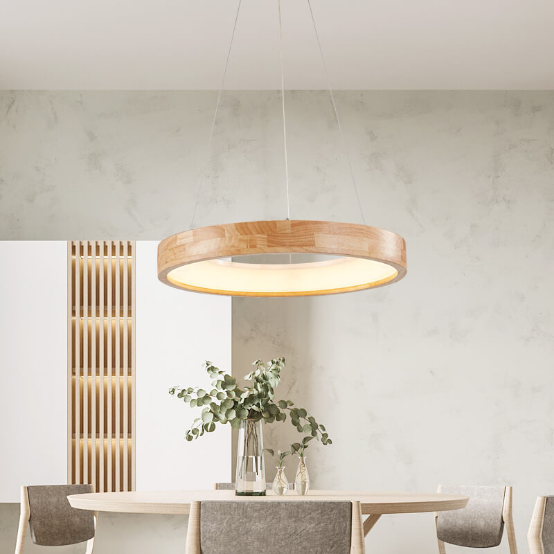 Japanese Minimalist Log-Circle Island LED Chandelier