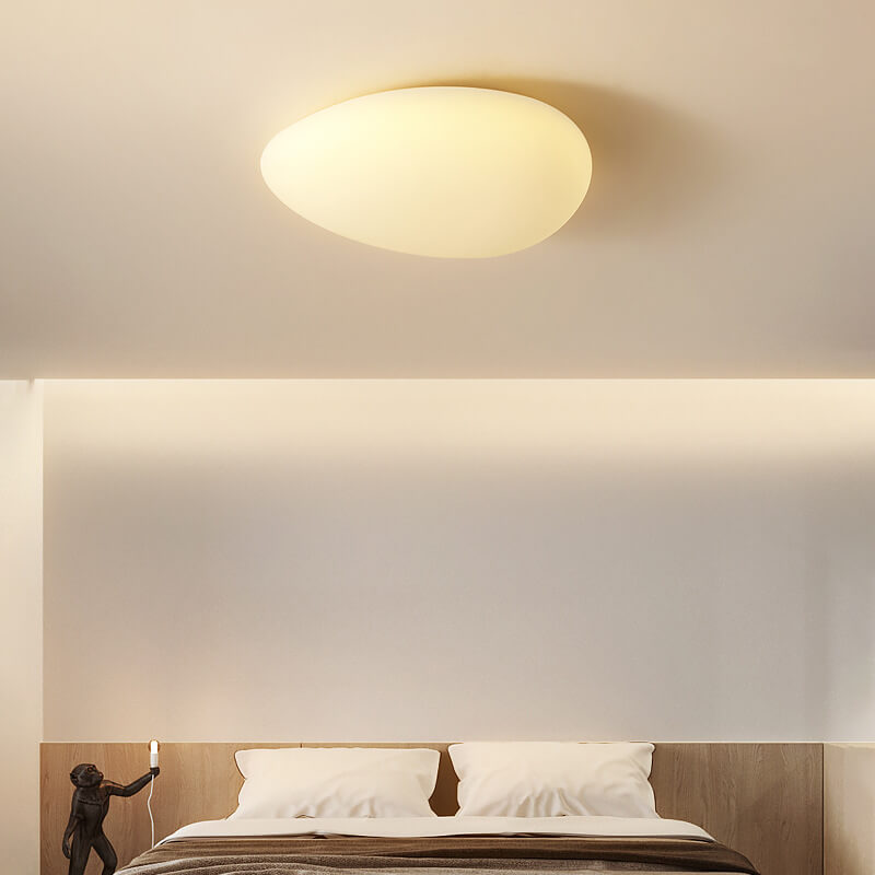 Nordic Minimalist Cobblestone PE Lampshade LED Flush-Mount Ceiling Light, Modern & Energy-Efficient