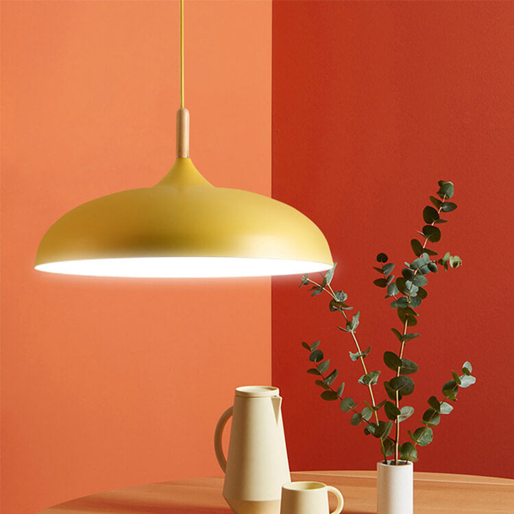 Modern Metal and Wood Dome Pendant Light — 1-Light, Wooden Top