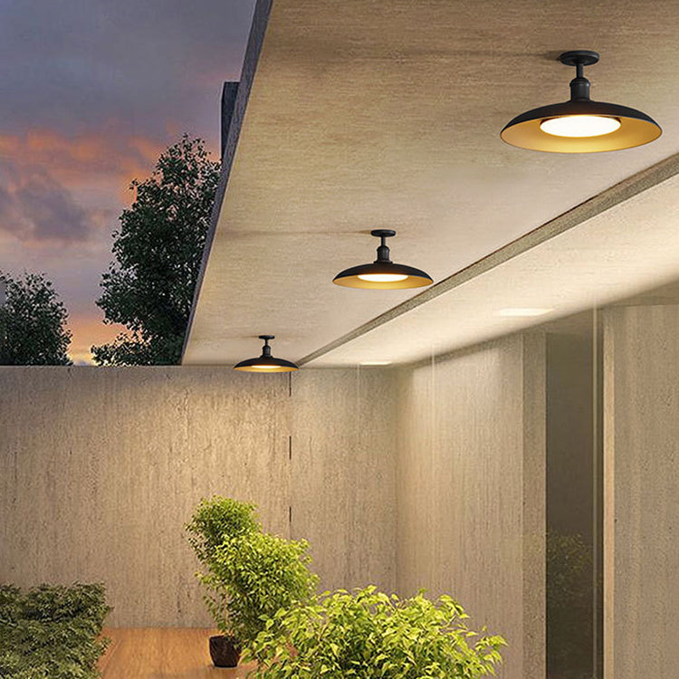 Contemporary Scandinavian Round Carbonized Steel 1-Light Semi-Flush Ceiling Light, Waterproof for Outdoor Patio