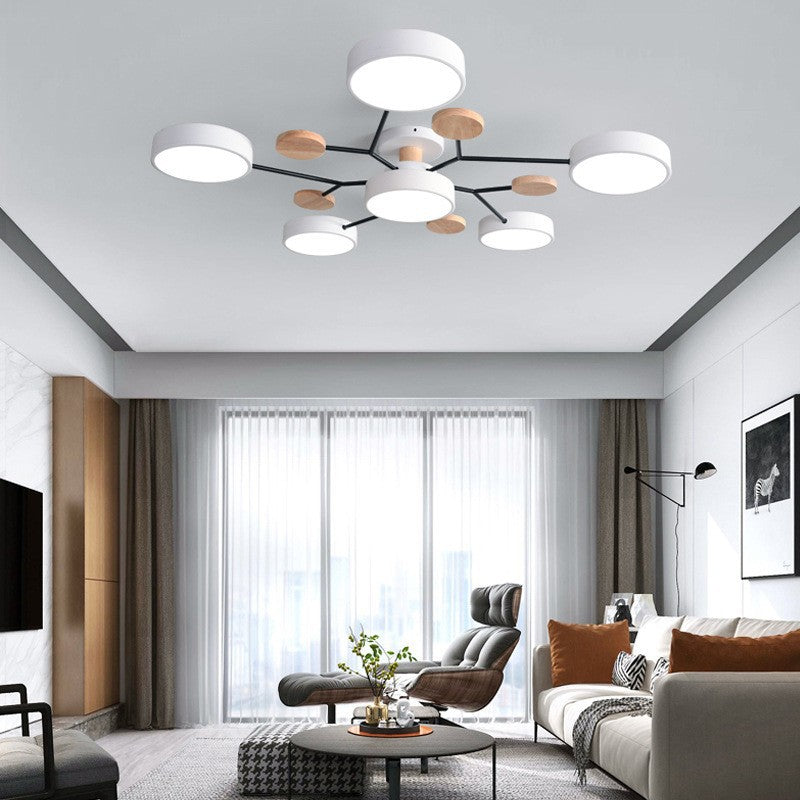 Contemporary Scandinavian LED Ceiling Light with Round Molecule Branch Design, Semi-Flush Mount for Living Room