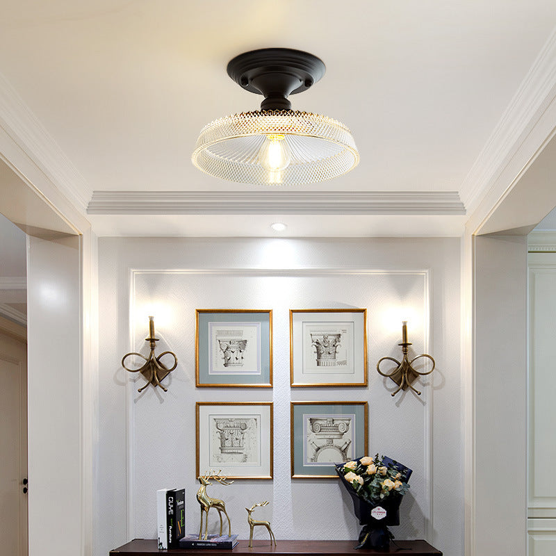 Chic Nordic Vintage Glass Floral Round Geometry 1-Light Semi-Flush Mount Ceiling Light