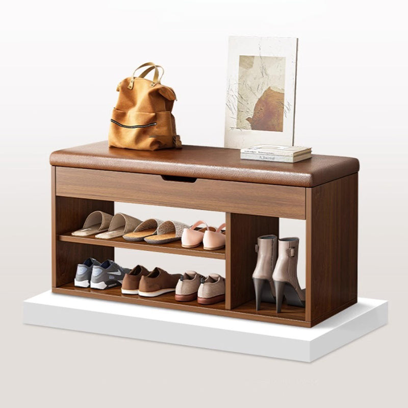 Modern Minimalist 3-Tier Shoe Storage Rack — Rectangular Design, Fabric & PU Leather Upholstery with Wood Frame for Entryways