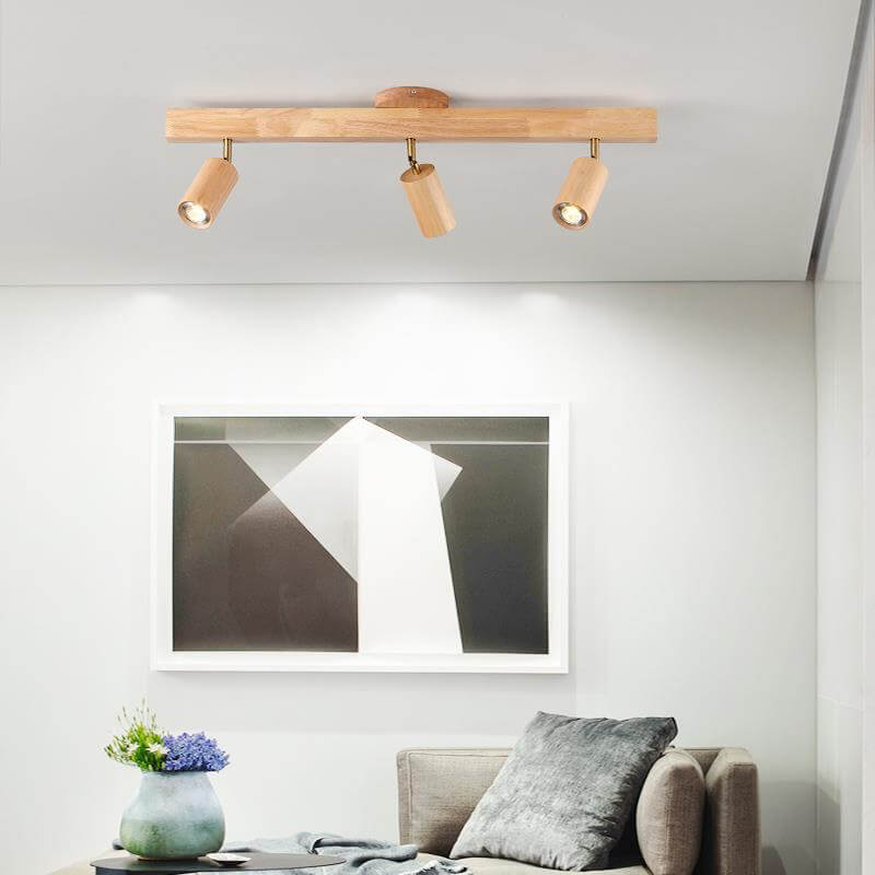 Japanese Minimalist Wooden LED Track Lighting, 2/3/4/5-Light, Semi-Flush Mount Ceiling Light