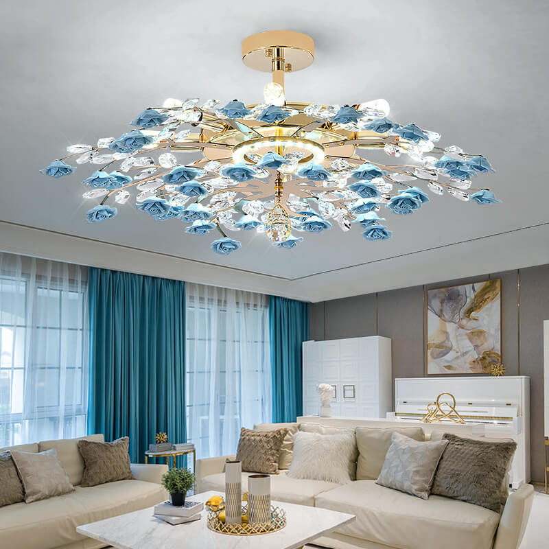 Modern Luxury Rose Iron & Ceramic Crystal Chandelier – 6/7/8-Light Options