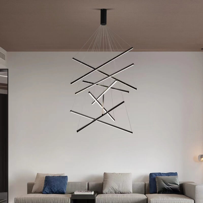 Nordic Luxury LED Chandelier in Iron & Aluminum with Geometric Line Design