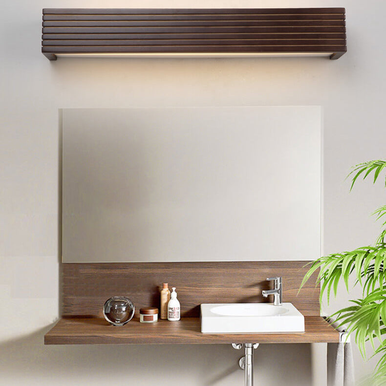 Elegant Modern Chinese Walnut Square Bar Vanity LED Wall Sconce Lamp for Bathroom