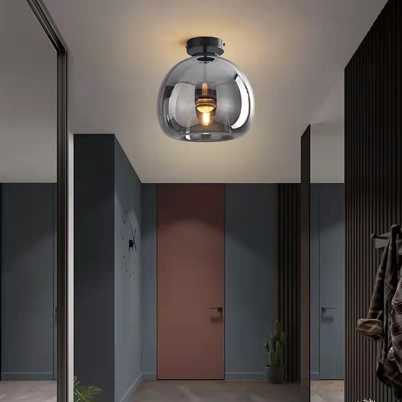 Elegant Nordic Luxury Round Glass Ball 1-Light Semi-Flush Mount Ceiling Light