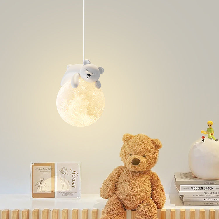Modern Resin Rabbit Moon 1-Light Pendant Light for Kids' Rooms & Living Rooms