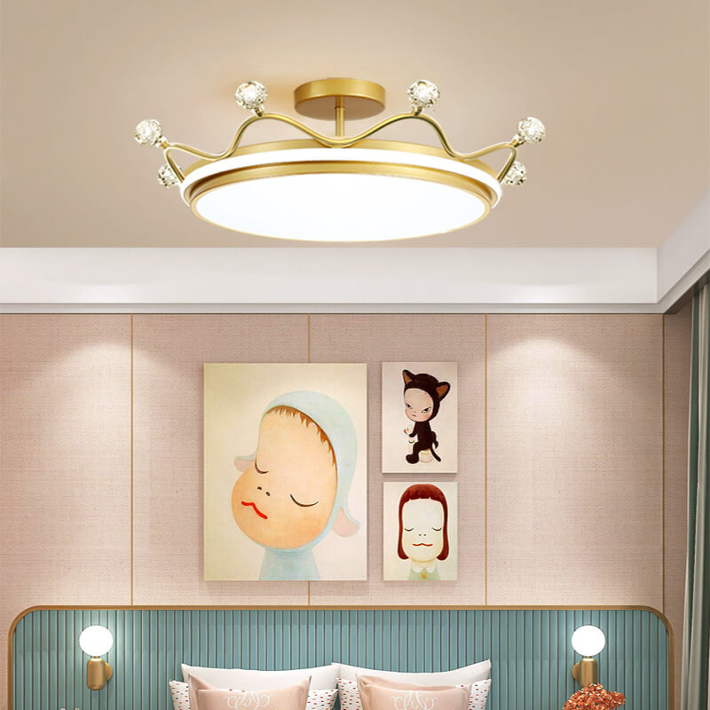 Modern Kids Crown LED Ceiling Light - Iron & Acrylic, Semi-Flush Mount For Bedroom
