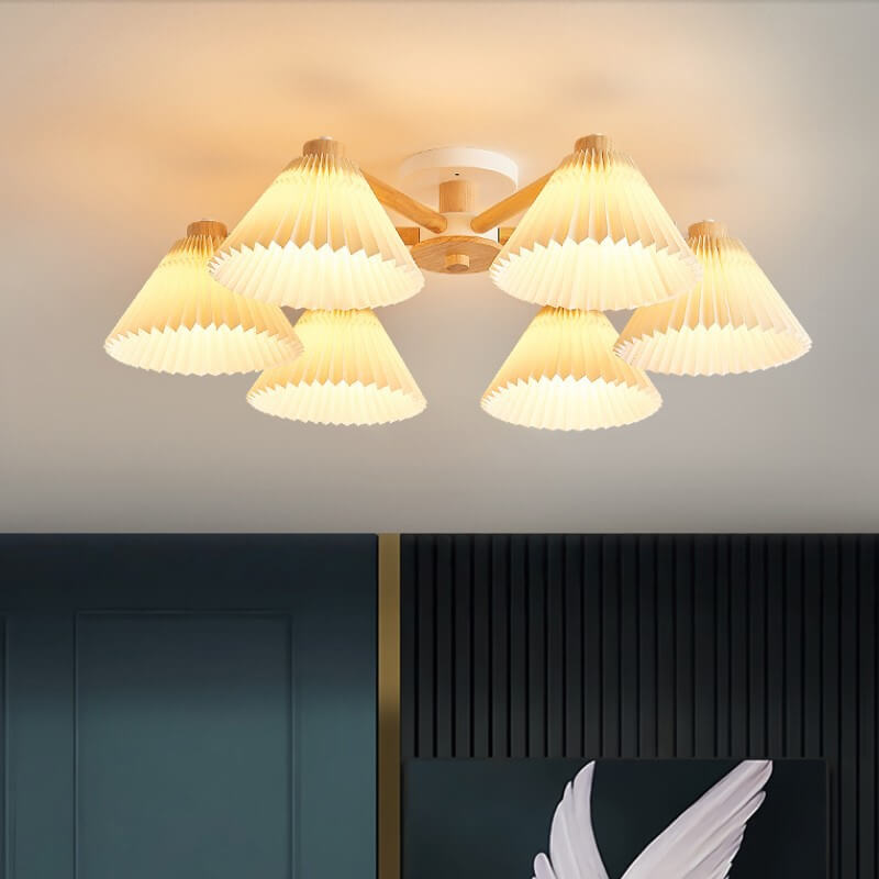 Nordic Wood Pleated Shade Semi-Flush Mount Ceiling Light — 3/6/8-Light Configuration