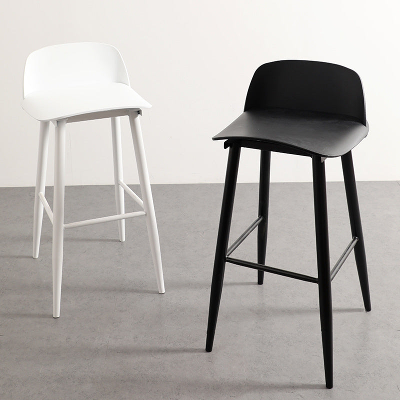 Sleek Modern Minimalist Rectangular Carbon Steel Bar Stool with Plastic Backrest for Dining Room