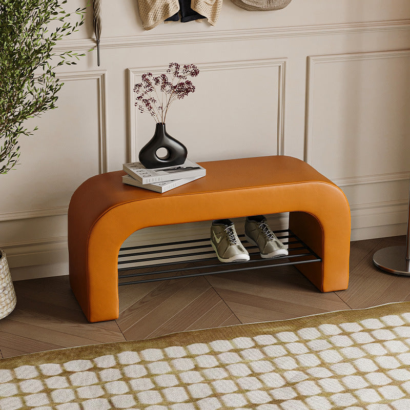 Modern Minimalist Long Rectangular Storage Bench with Lambswool PU Leather and Iron Frame – 1 Shelf, Ideal for Entryways