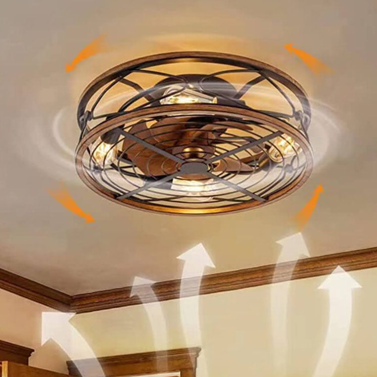 Nordic Industrial Wrought Iron Cylinder 4-Light Flush-Mount Ceiling Light with Hidden Fan
