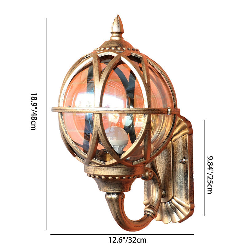 Traditional European Waterproof Ball-Shaped Aluminium & Glass 1-Light Wall Sconce for Outdoor Patio
