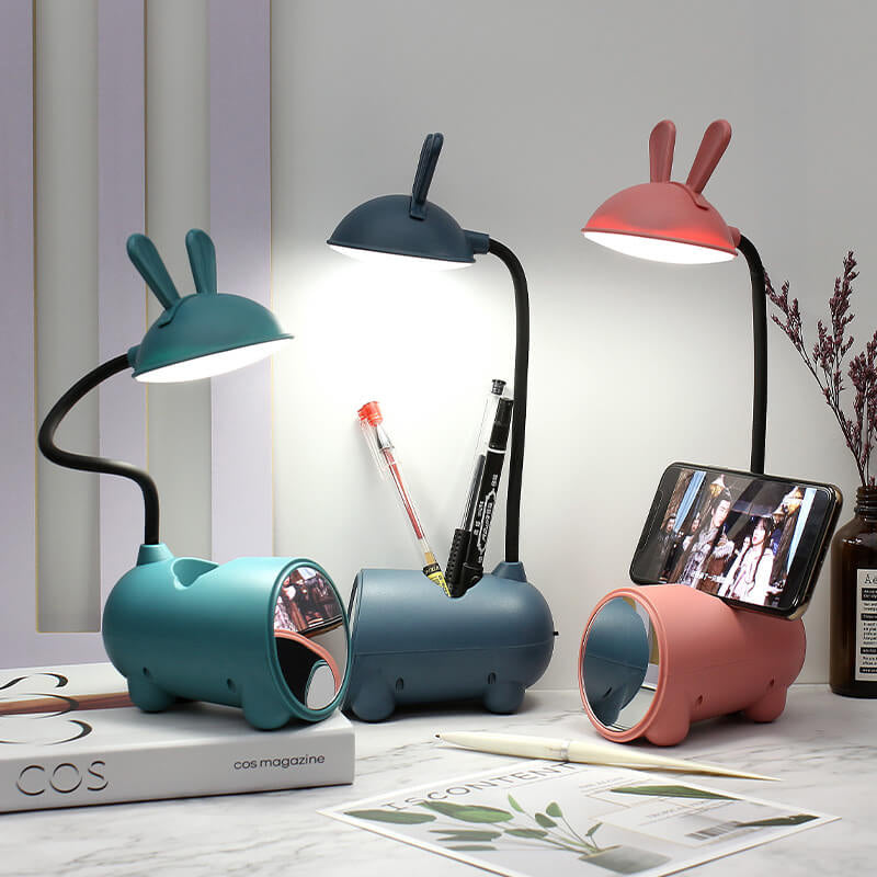 Cute Cartoon Rabbit LED Touch Desk Lamp with USB Pen Holder