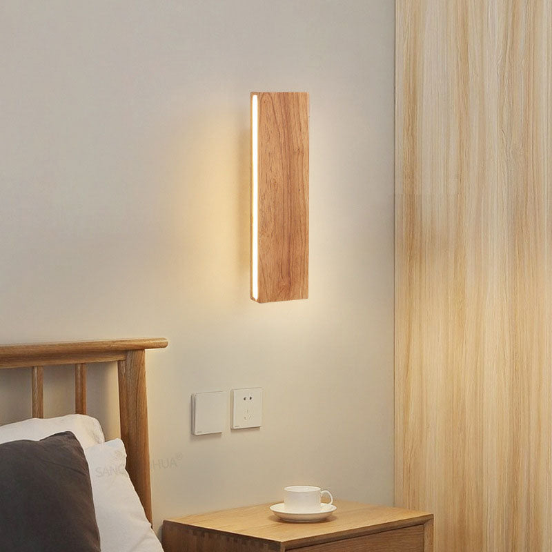Japanese Minimalist Log-Style Rectangular LED Wall Sconce Lamp with Rotatable Flat Panel