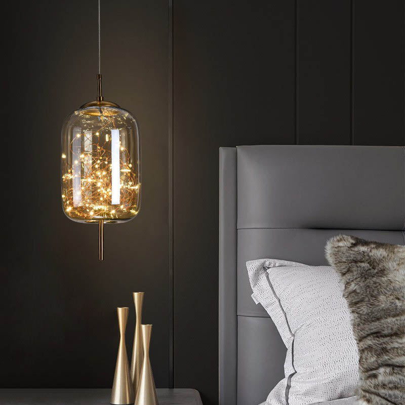 Sleek Contemporary Scandinavian Glass Cylinder Oval 1-Light Pendant for Bedroom