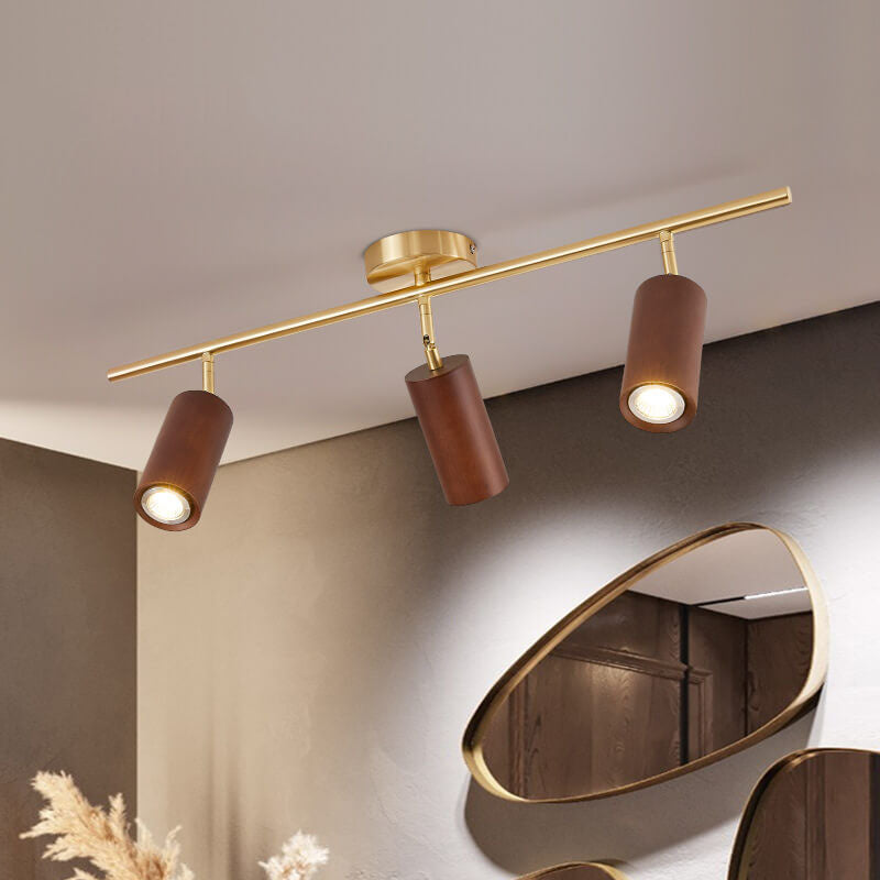 Nordic Minimalist Walnut Wood LED Track Spotlight β Linear Ceiling Light (1β4 Lights), Semi-Flush Mount