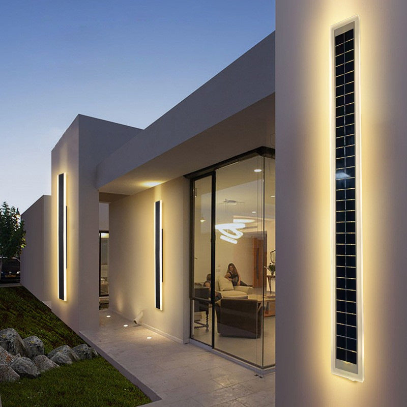 Sleek Minimalist Outdoor Solar LED Rectangular Strip Wall Sconce Lamp - Waterproof Patio Lighting